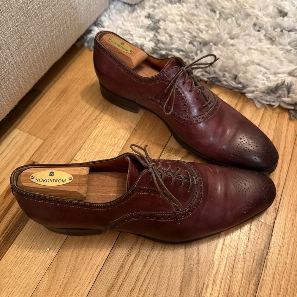 Santoni Men's Brown Leather Dress Shoes Size 10